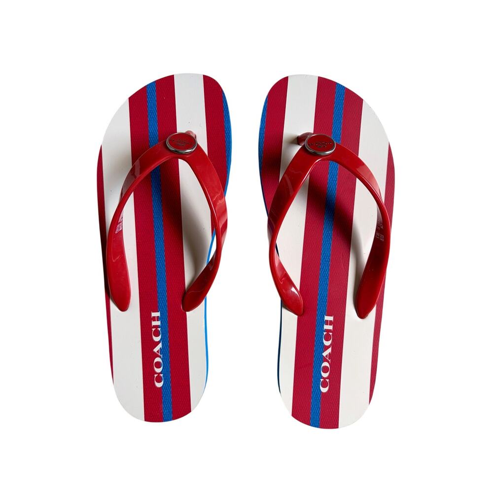 NWOT Coach Zayn Flip Flop Sandals (Miami Red Multi Stripe) - Size 8